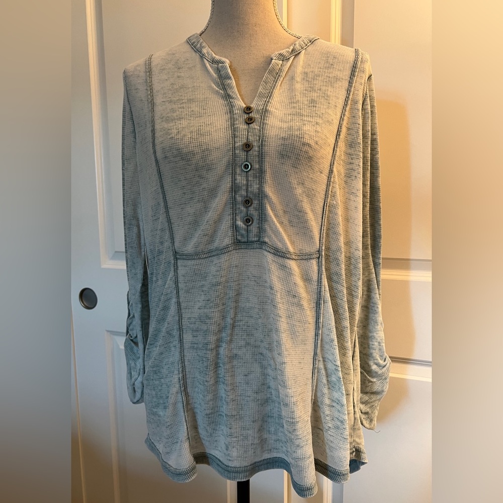 ❤️💜💙💛 Anthropologie Jane and Delancy Mint Green Burnout Waffle Henley Large